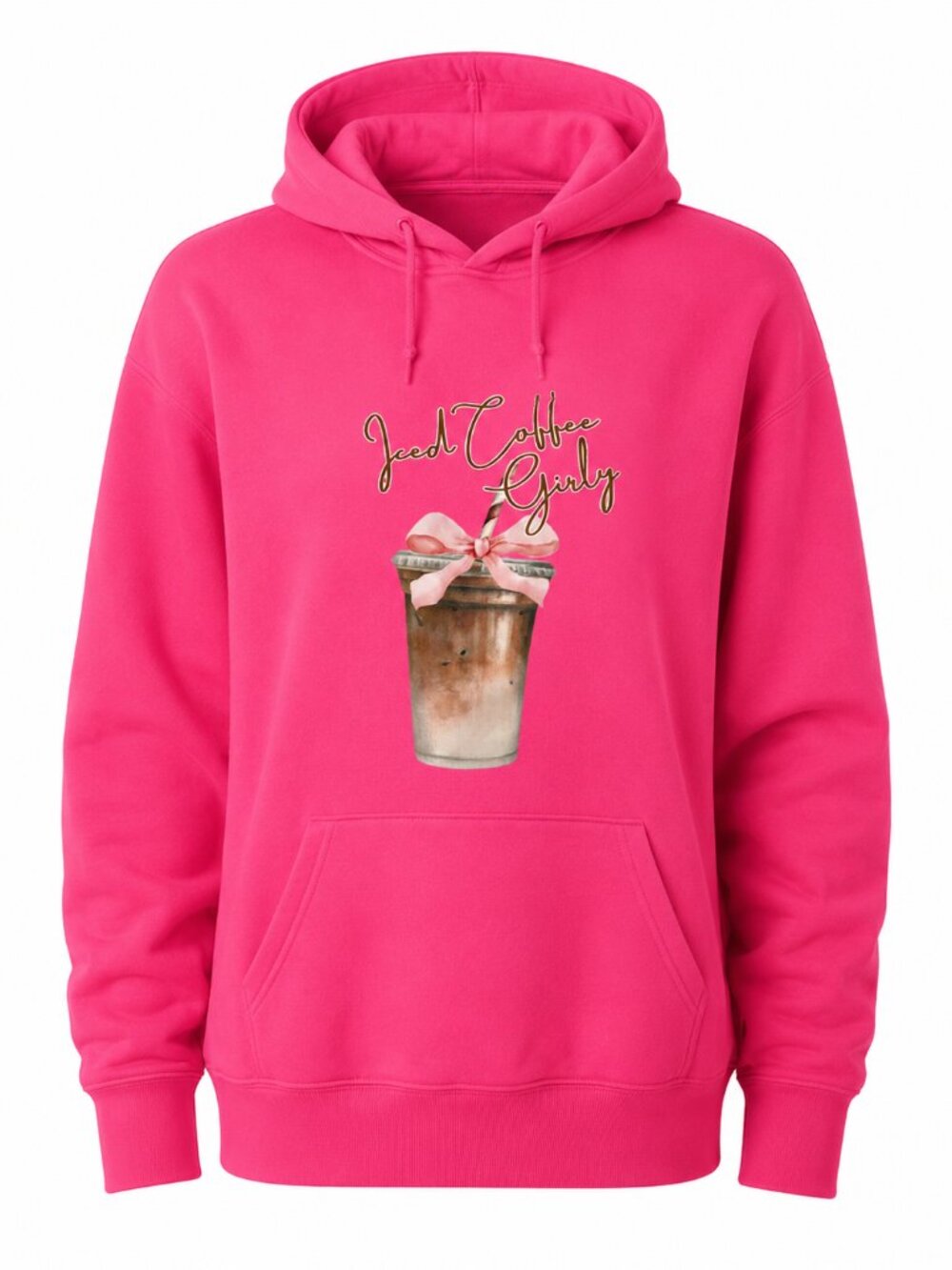Hot Pink Graphic Custom Statement Gift Women Gildan Hoodie "Iced Coffee Girly"